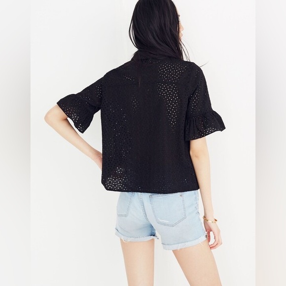 Madewell Black Eyelet Blouse. Size XXS oversized. 100% Cotton - Picture 2 of 6